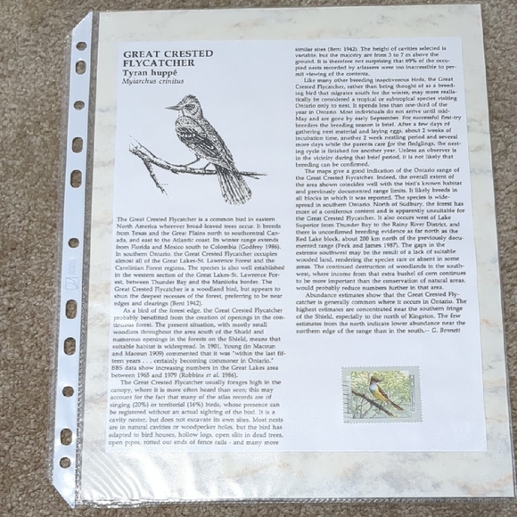 Great Crested Flycatcher Stamps With Information And Maps - Picture 1 of 4